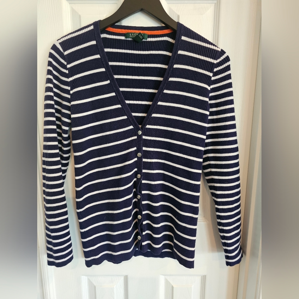 Ralph Lauren Navy and White Striped Cardigan